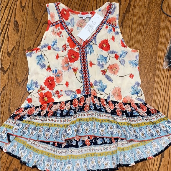 Patrons of Peace Tops - Patrons of Peace BOHO Floral Sleeveless Tank Ruffles Women’s XS NWT